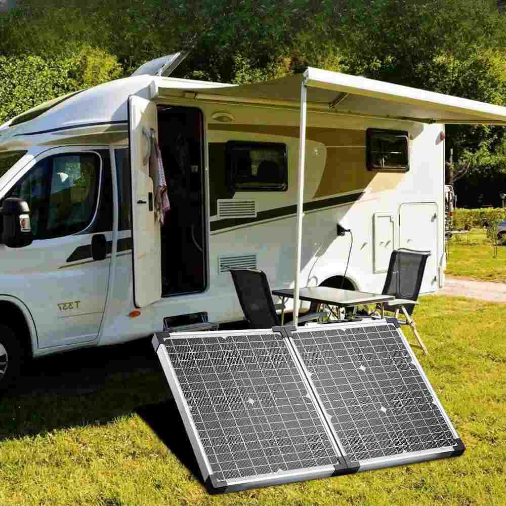 Hinergy Maleta solar plegable monocristalina portátil con 4 carpetas, 200 vatios y 12 voltios