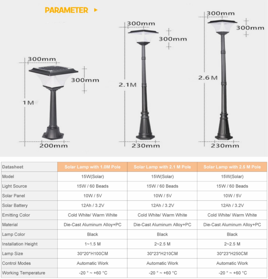 farola con luz solar_Ficha técnica